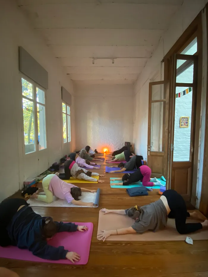 Práctica de Hatha Yoga en el templo